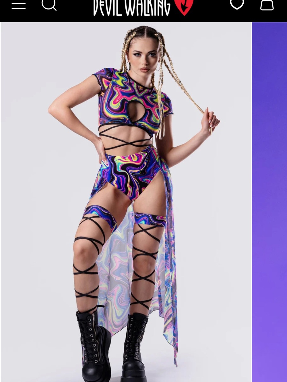 Devil Walking Multi Psychedelic Cutout Crop Bodysuit